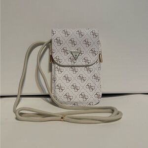 GUESS Cream Monogram Crossbody Phone Pouch
